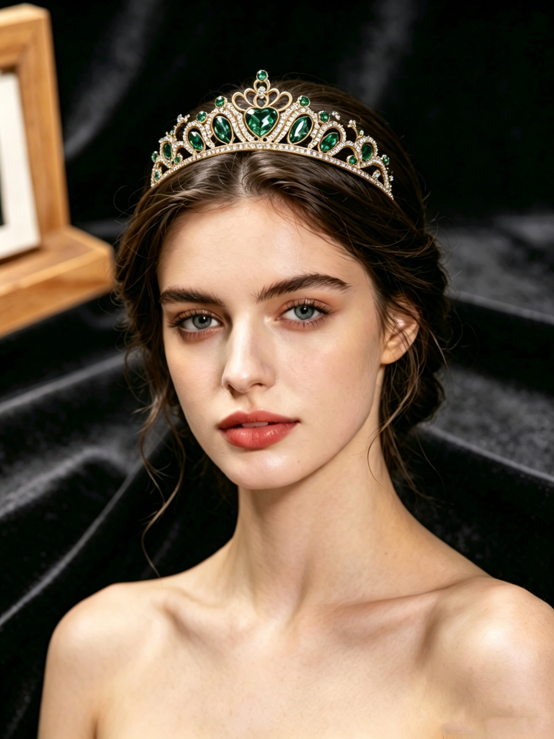 Women'S Formal Wear To A Wedding - Retro Heart-Shaped Emerald Green Rhinestone Crown
