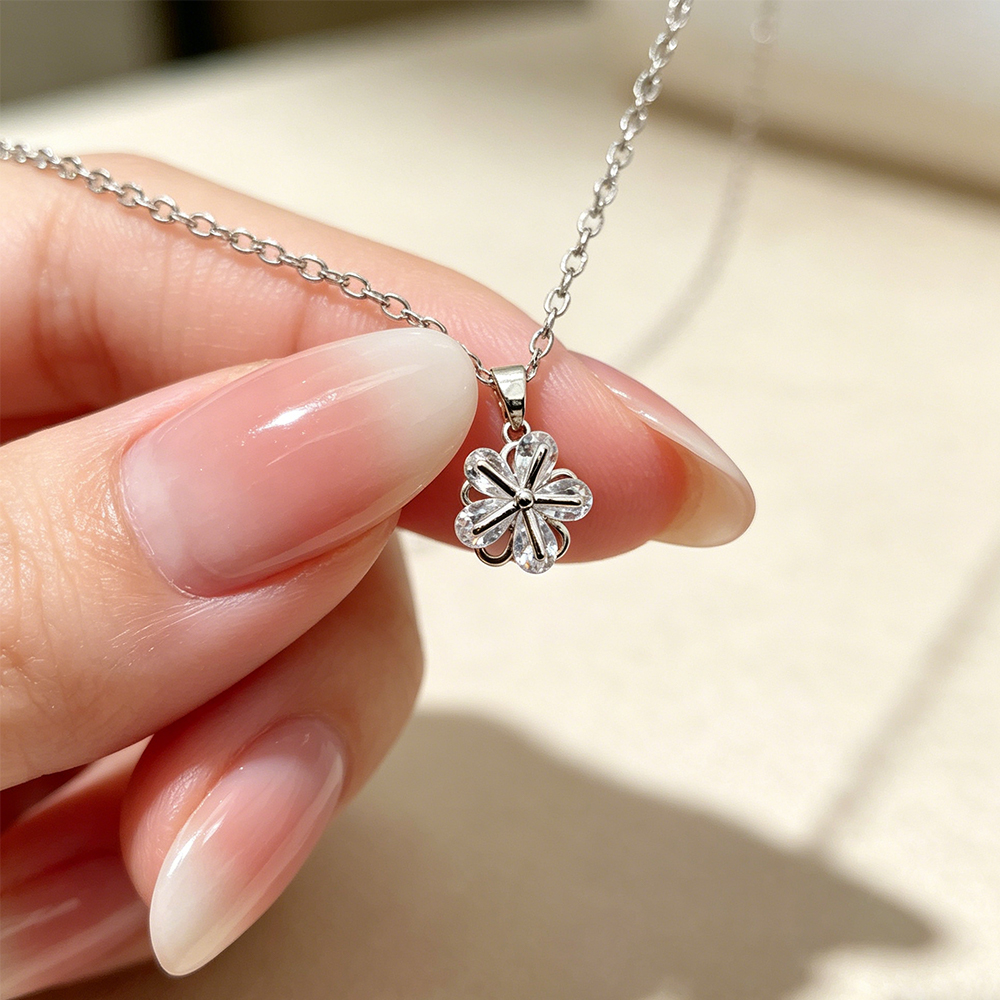 Women'S Formal Dinner Wear - Versatile Flower Pendant Necklace with Zirconia