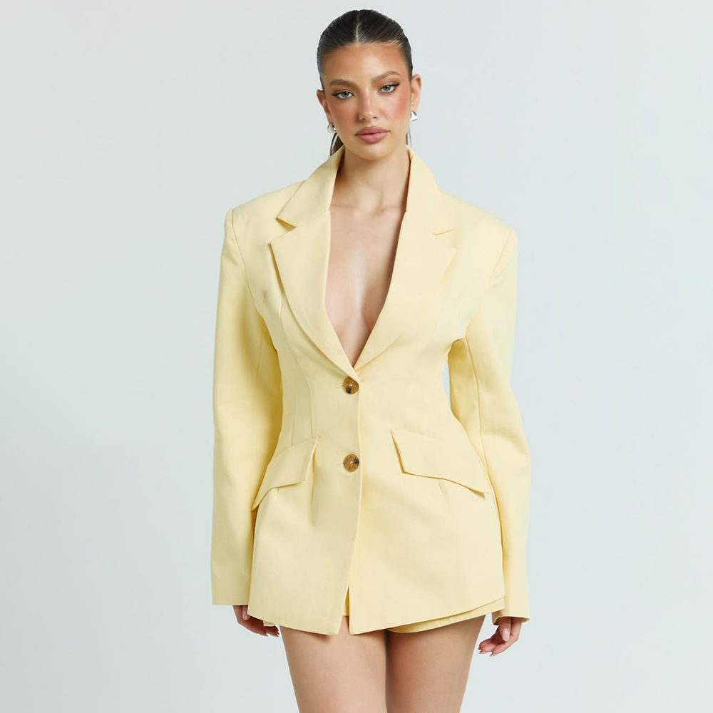 Light Yellow Women's 2Pic Suit - Yellow Formal Wear Women บทวิจารณ์และราคา