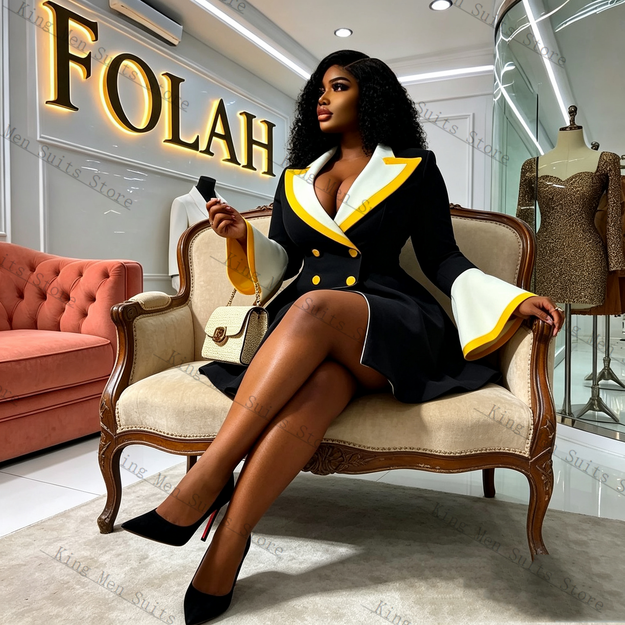Spring Women Suit Skirt 1 Pcs  - Yellow Formal Wear Women บทวิจารณ์และราคา