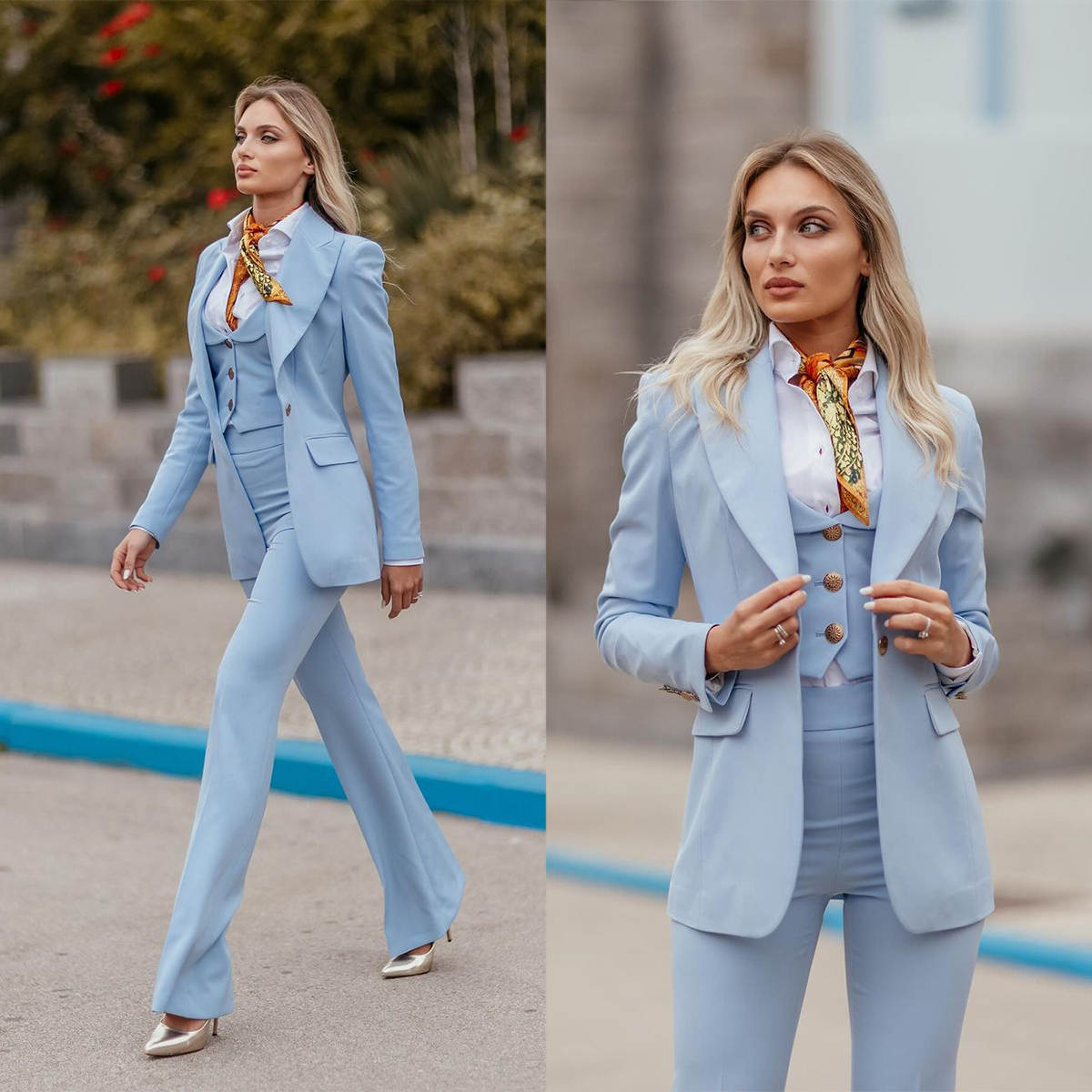 Women Formal Suits Sky Blue Pe - Women Formal Wear With Tie บทวิจารณ์และราคา