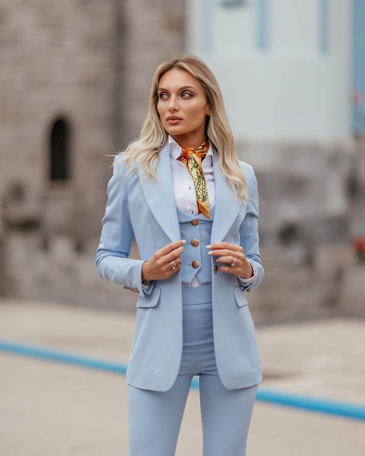 Women Formal Suits Sky Blue Pe - Women Formal Wear With Tie บทวิจารณ์และราคา