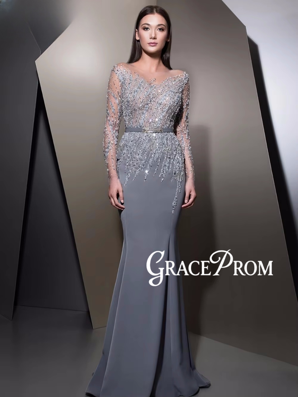 GRACEPROM Illusion Long Sleeve - Women'S Formal Dinner Wear บทวิจารณ์และราคา