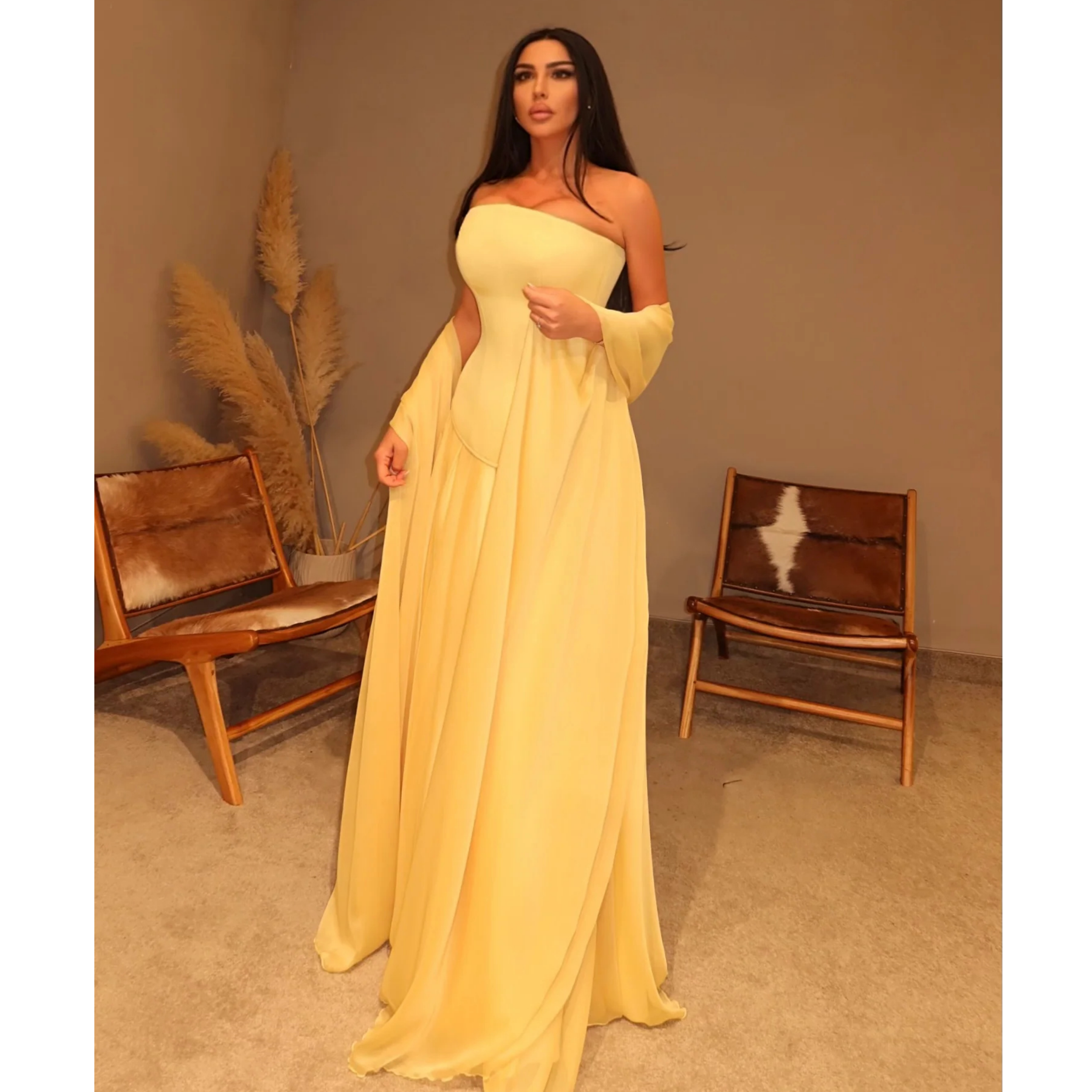 Simple Yellow Evening Dresses  - Yellow Formal Wear Women บทวิจารณ์และราคา