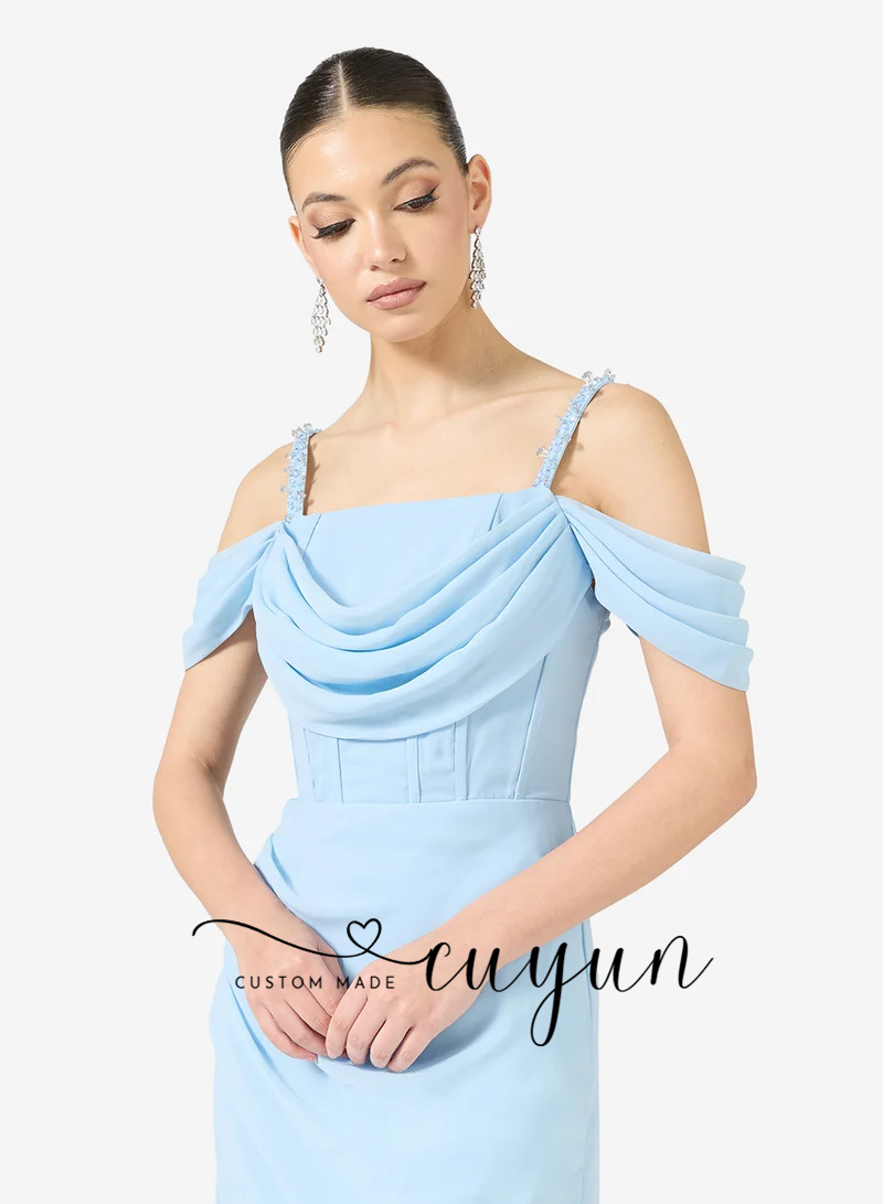 CUYUN Customized Sky Blue Form - Women'S Formal Dinner Wear บทวิจารณ์และราคา
