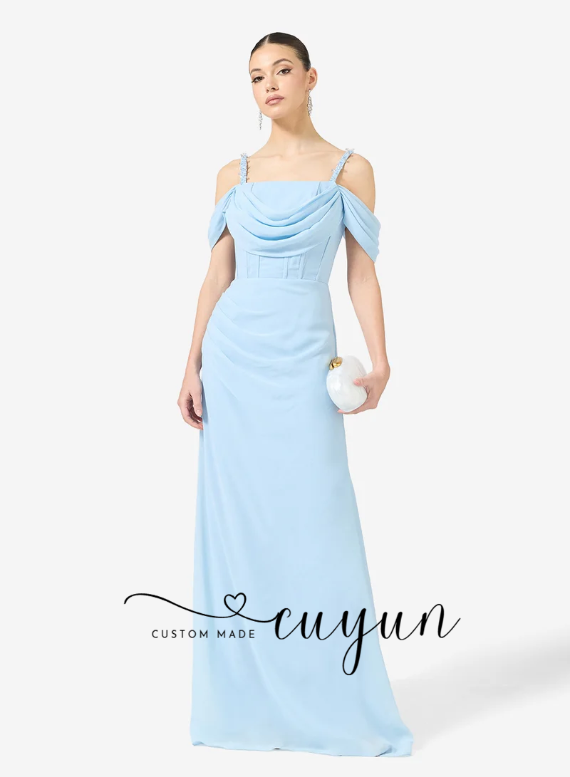 CUYUN Customized Sky Blue Form - Women'S Formal Dinner Wear บทวิจารณ์และราคา