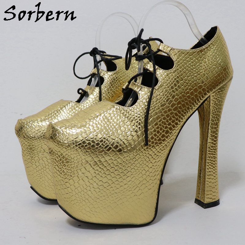 Sorbern Gold Crocodile 20Cm Pu - Pump Heel Block บทวิจารณ์และราคา