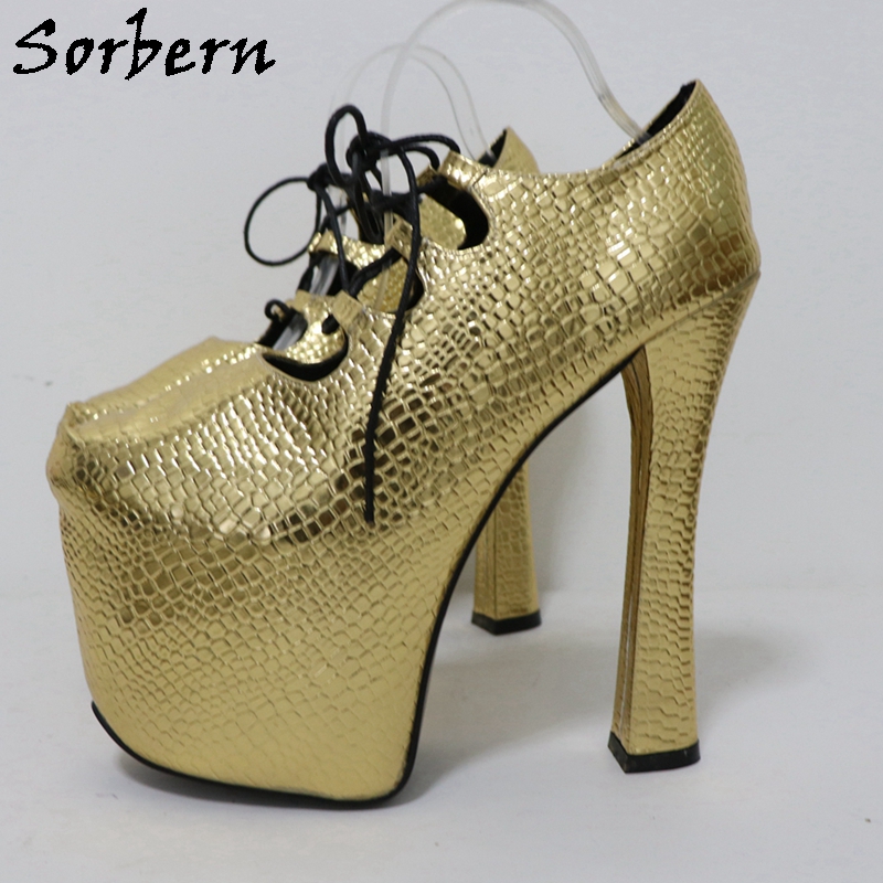 Sorbern Gold Crocodile 20Cm Pu - Pump Heel Block บทวิจารณ์และราคา