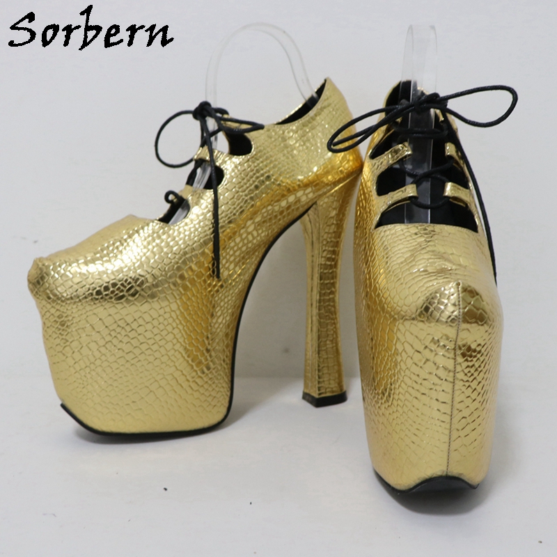 Sorbern Gold Crocodile 20Cm Pu - Pump Heel Block บทวิจารณ์และราคา