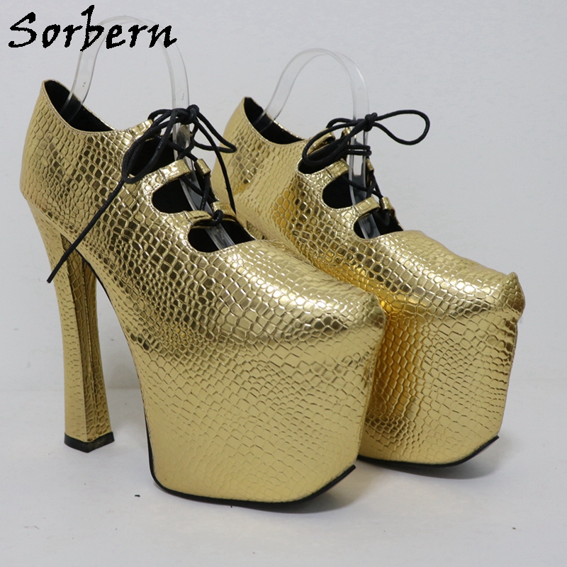 Sorbern Gold Crocodile 20Cm Pu - Pump Heel Block บทวิจารณ์และราคา