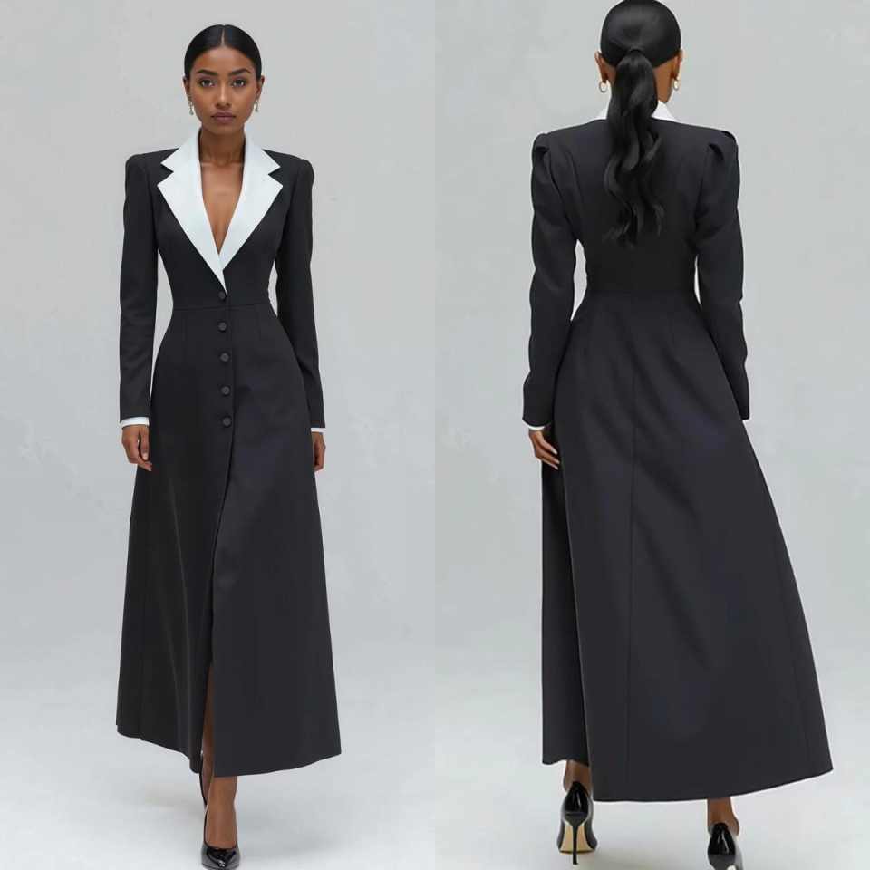 A Line Women Long Blazer Jacke - Women Formal Wear With Tie บทวิจารณ์และราคา