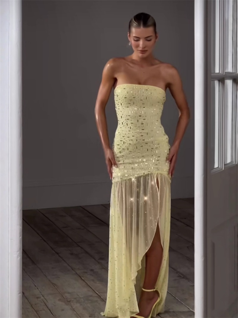 Yellow Crystal Women Prom Dres - Yellow Formal Wear Women บทวิจารณ์และราคา