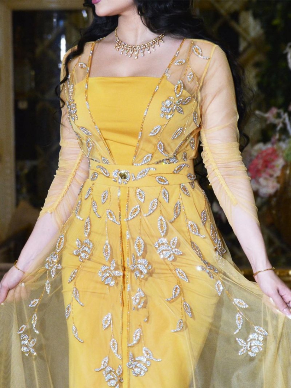 Elegant Yellow Caftan Evening  - Yellow Formal Wear Women บทวิจารณ์และราคา
