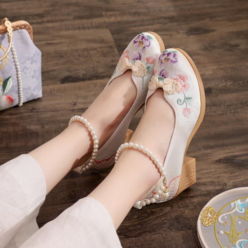 Women Vintage Pearls Ankle Str - Pump Heel Block บทวิจารณ์และราคา