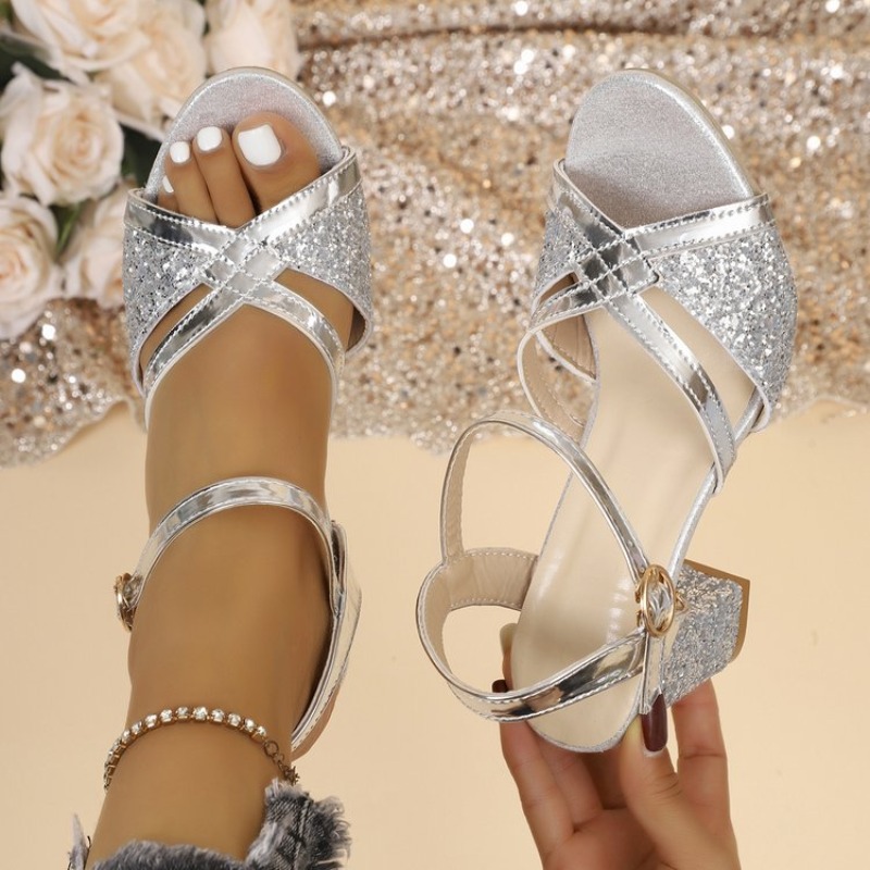 Women Block Heels Sandals Gold - Women'S Formal Wear To A Wedding บทวิจารณ์และราคา