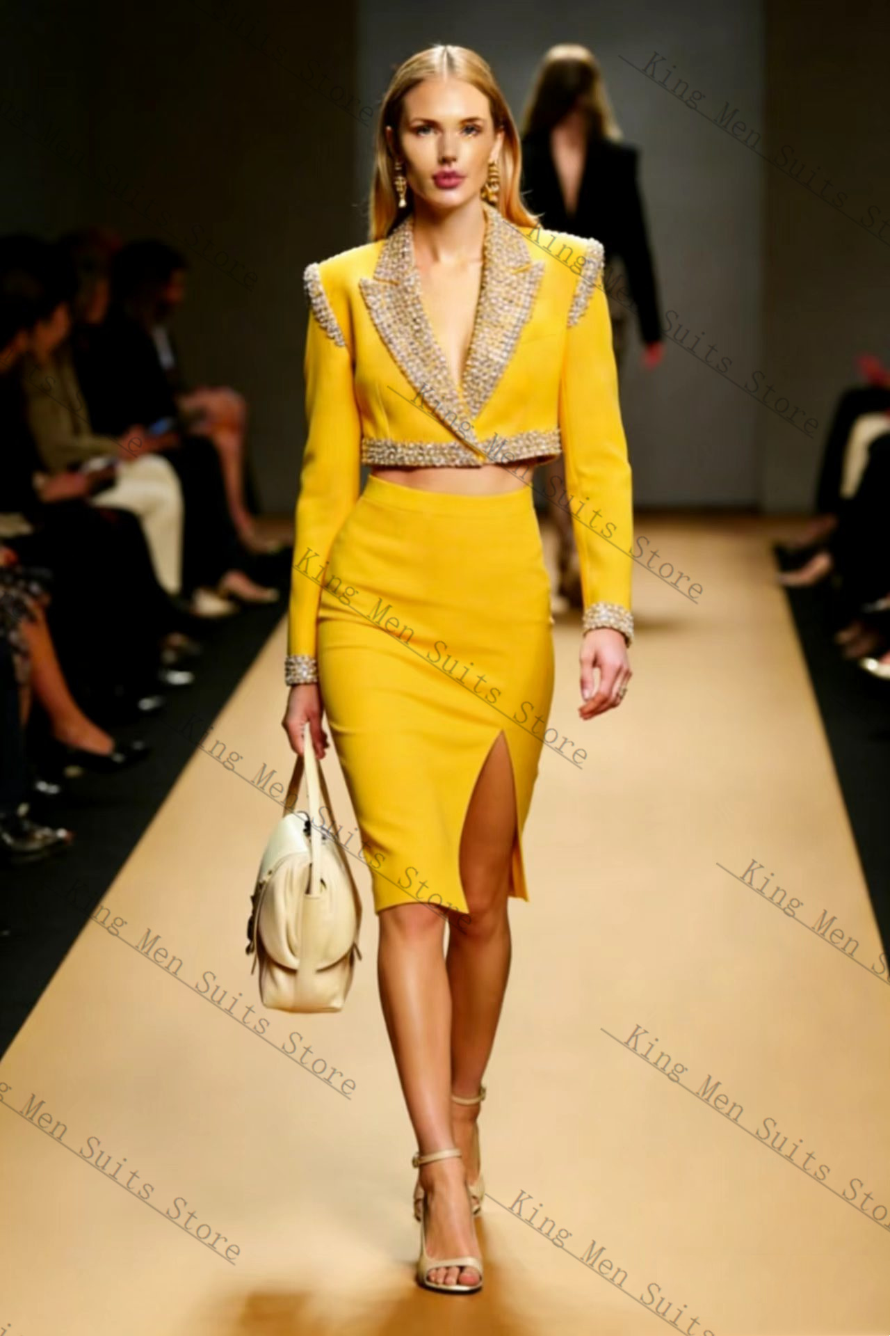 Yellow Crystals Women Suit Ski - Yellow Formal Wear Women บทวิจารณ์และราคา