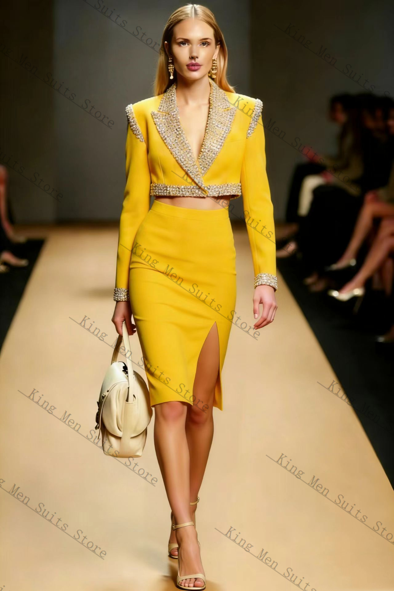 Yellow Crystals Women Suit Ski - Yellow Formal Wear Women บทวิจารณ์และราคา