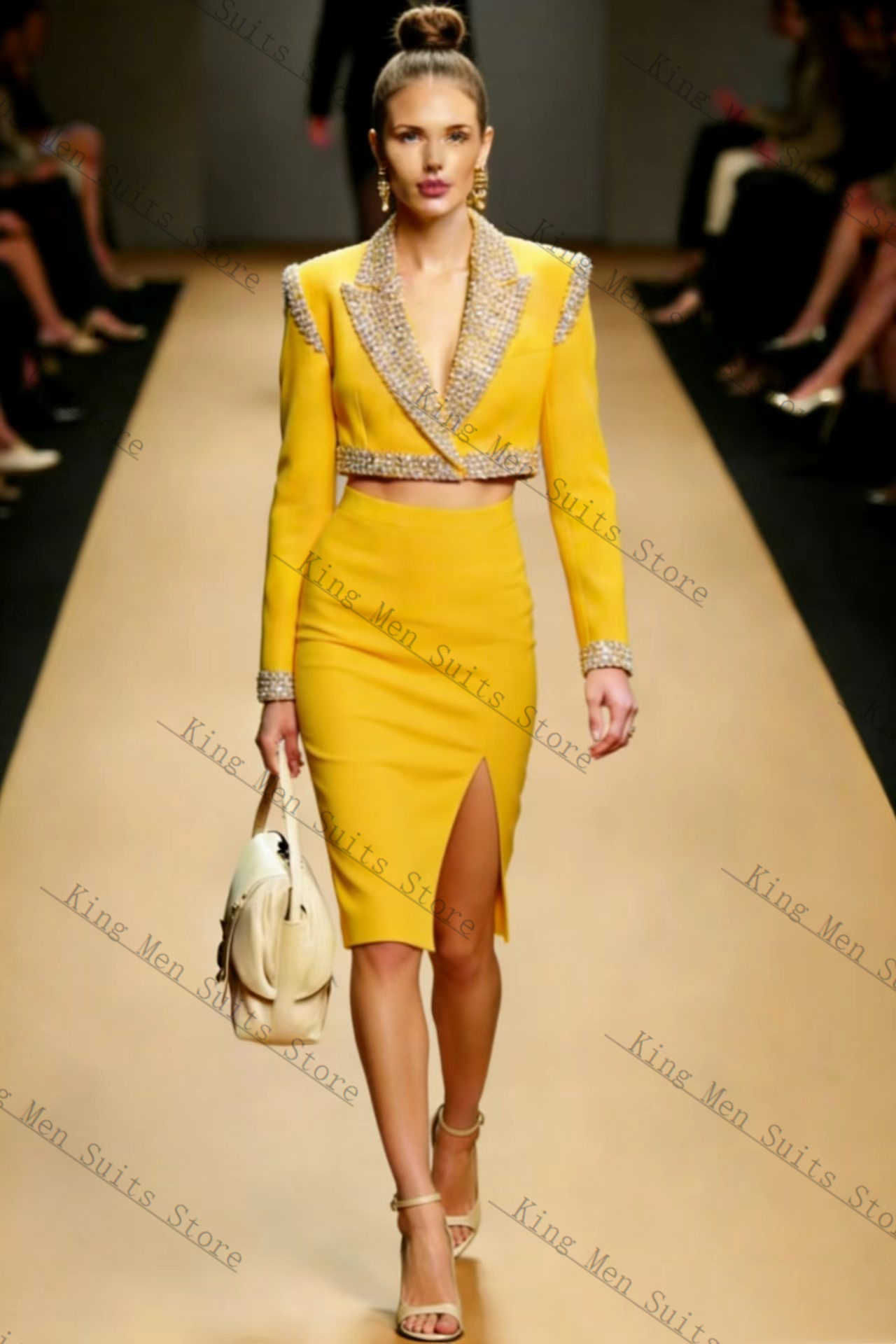 Yellow Crystals Women Suit Ski - Yellow Formal Wear Women บทวิจารณ์และราคา