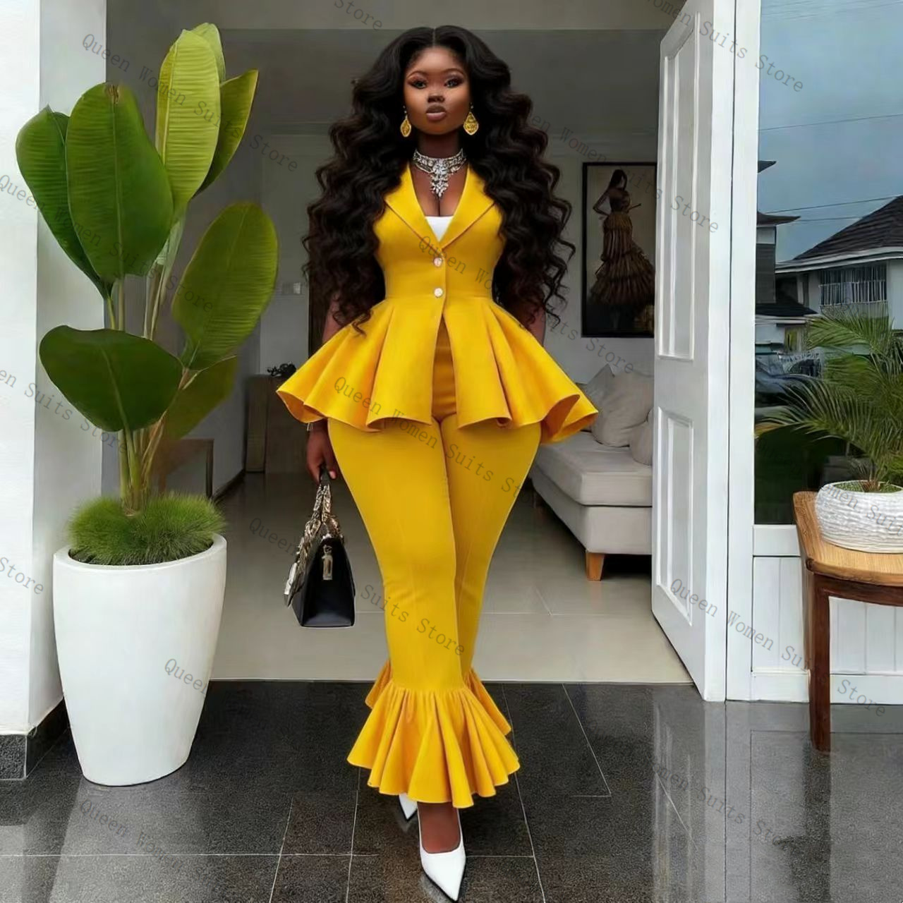 Yellow Women Suit Pants Set 2  - Yellow Formal Wear Women บทวิจารณ์และราคา
