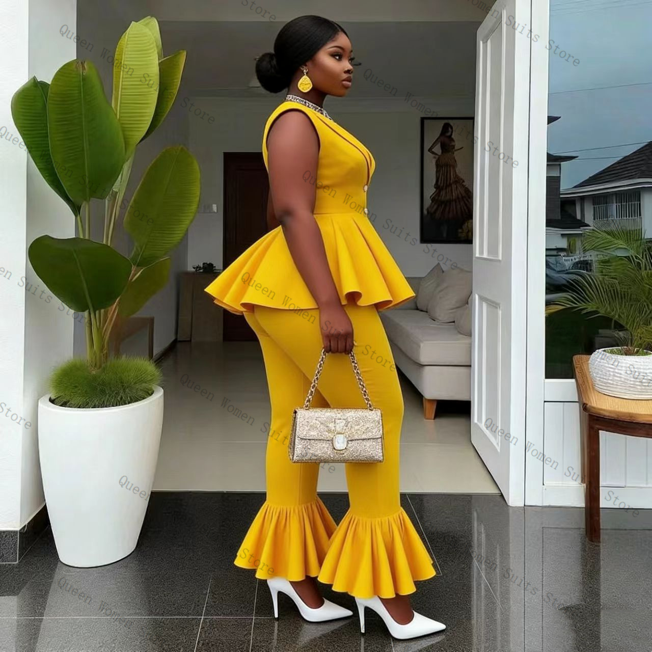 Yellow Women Suit Pants Set 2  - Yellow Formal Wear Women บทวิจารณ์และราคา