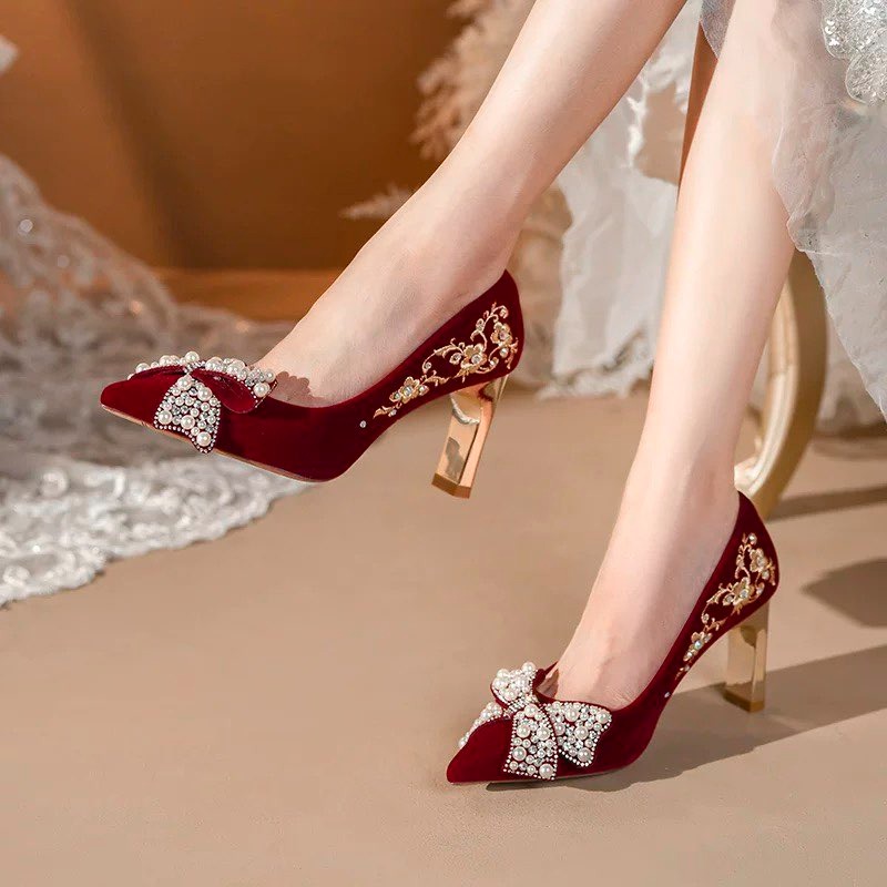 Embroidered Block Heel Single  - Pump Heel Block บทวิจารณ์และราคา