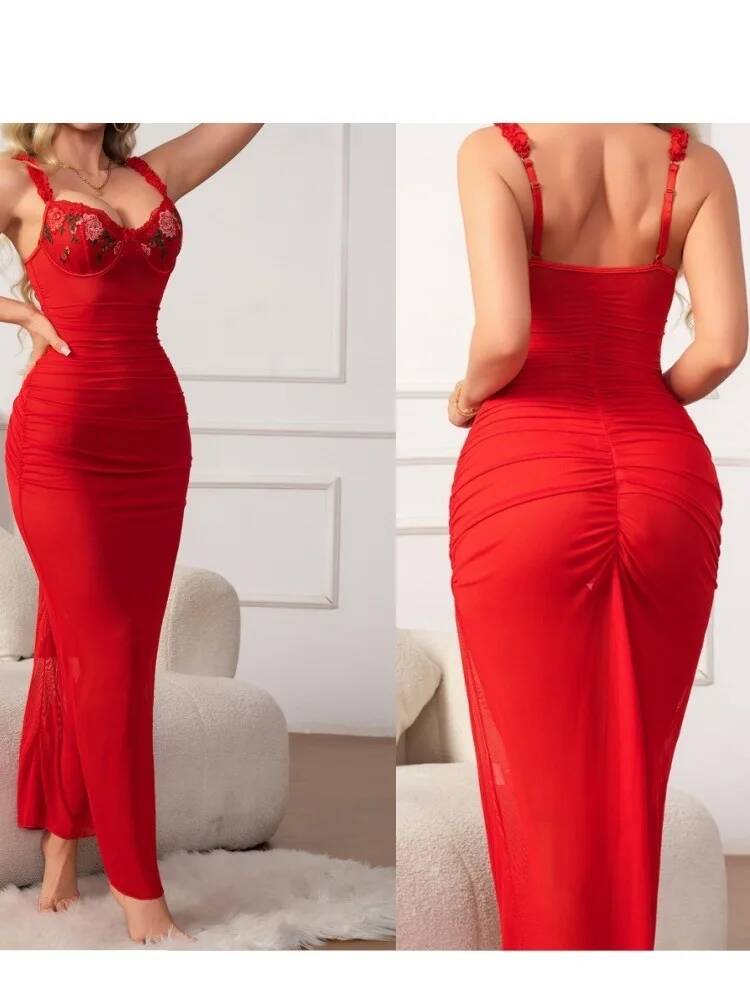Red Ruched Dress With Strap Bo - Women Formal Wear H&M บทวิจารณ์และราคา
