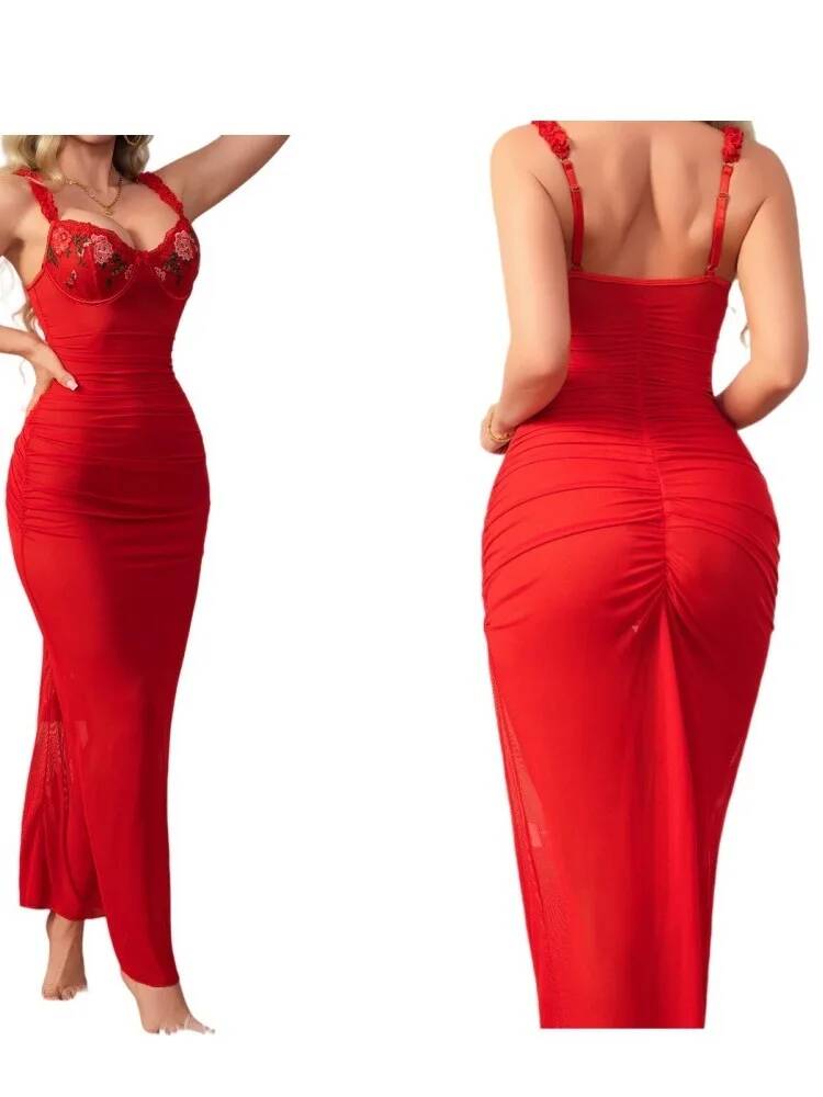 Red Ruched Dress With Strap Bo - Women Formal Wear H&M บทวิจารณ์และราคา