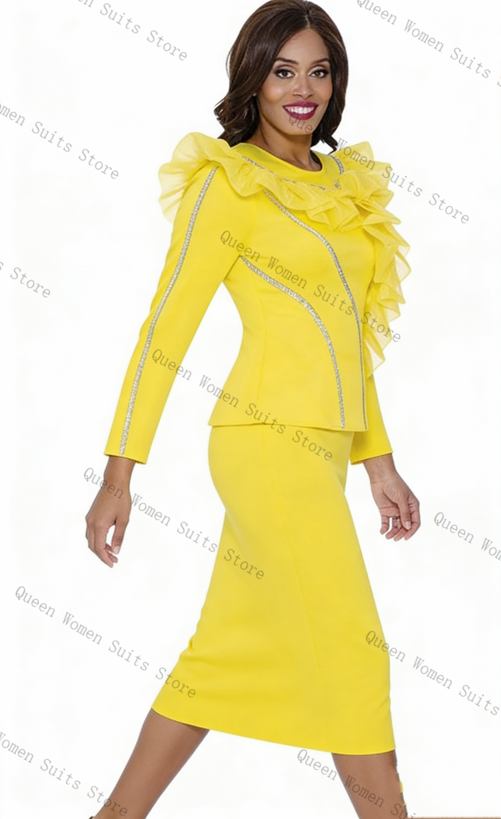 Crystals Yellow Women Suit Ski - Yellow Formal Wear Women บทวิจารณ์และราคา