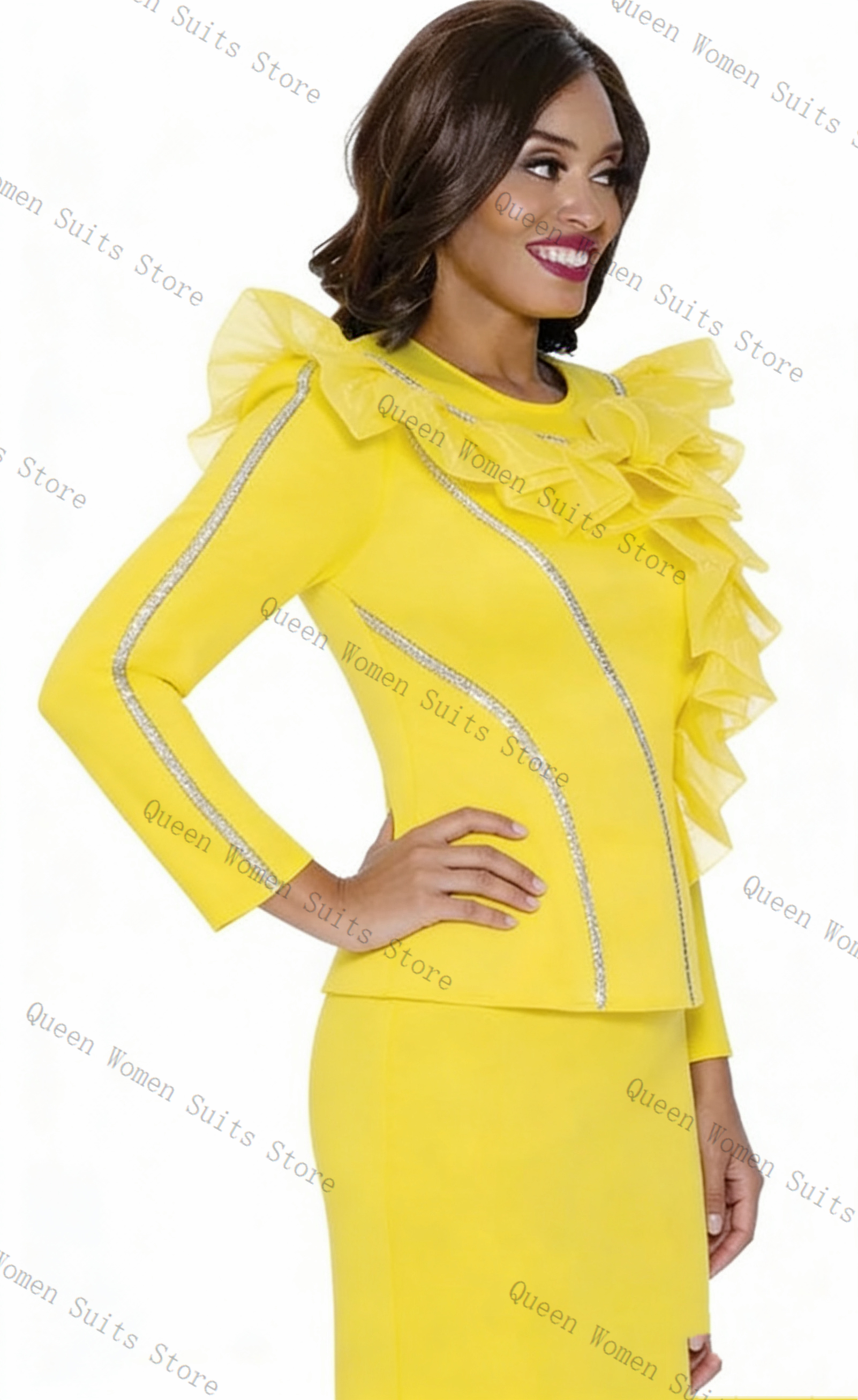 Crystals Yellow Women Suit Ski - Yellow Formal Wear Women บทวิจารณ์และราคา