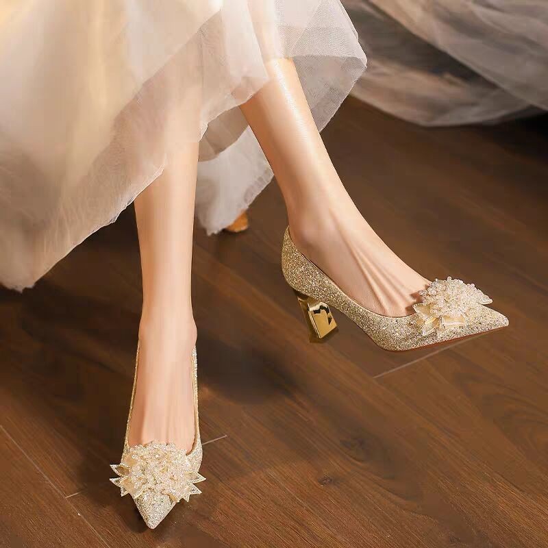 Rhinestone Flower Block Heel S - Pump Heel Block บทวิจารณ์และราคา