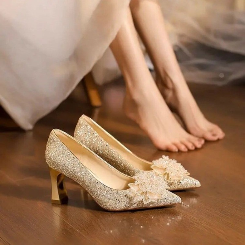 Rhinestone Flower Block Heel S - Pump Heel Block บทวิจารณ์และราคา