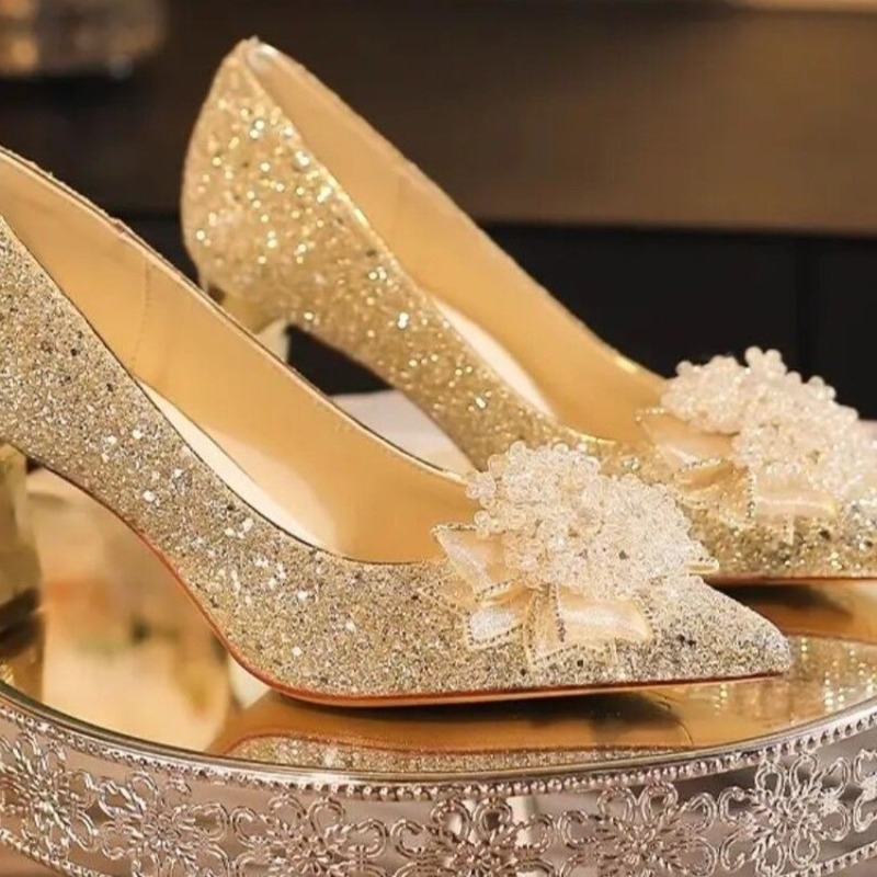 Rhinestone Flower Block Heel S - Pump Heel Block บทวิจารณ์และราคา