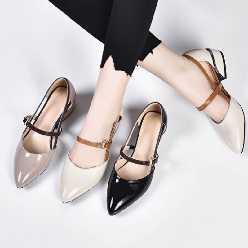Women Two Tone Slingback Shoes - Pump Heel Block บทวิจารณ์และราคา