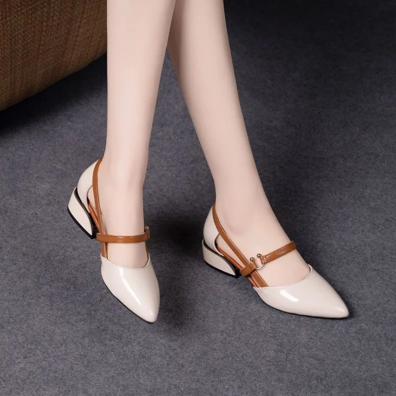 Women Two Tone Slingback Shoes - Pump Heel Block บทวิจารณ์และราคา