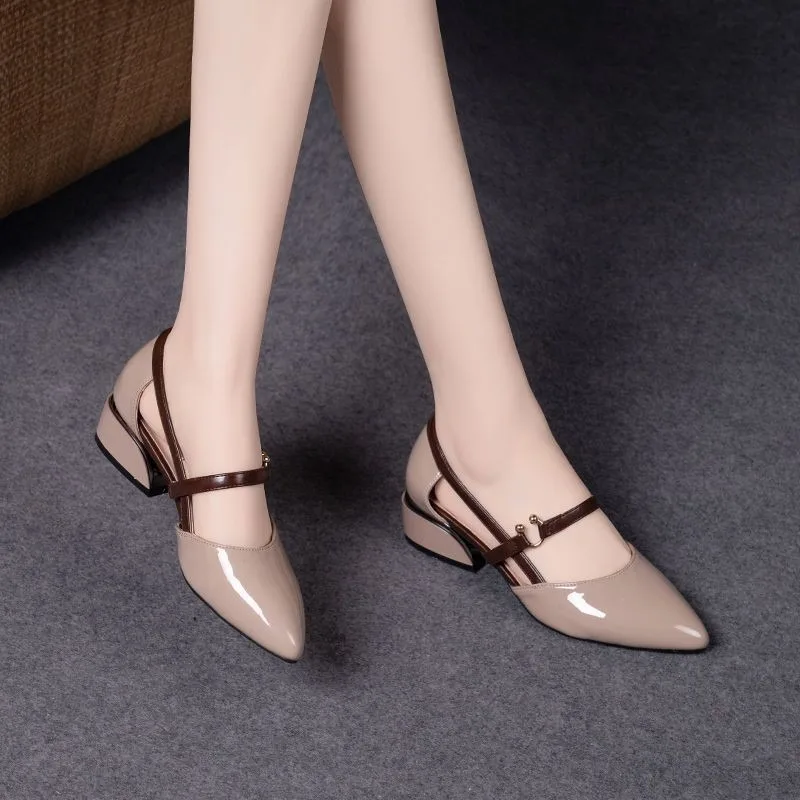 Women Two Tone Slingback Shoes - Pump Heel Block บทวิจารณ์และราคา