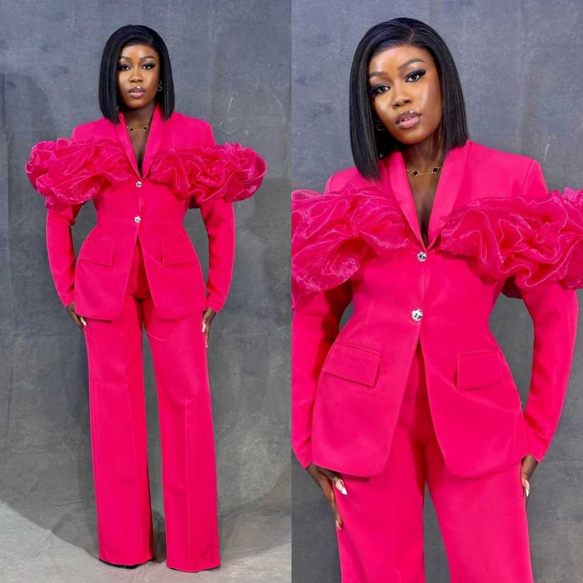 Customized Hot Pink Women Pant - Women Formal Wear With Tie บทวิจารณ์และราคา