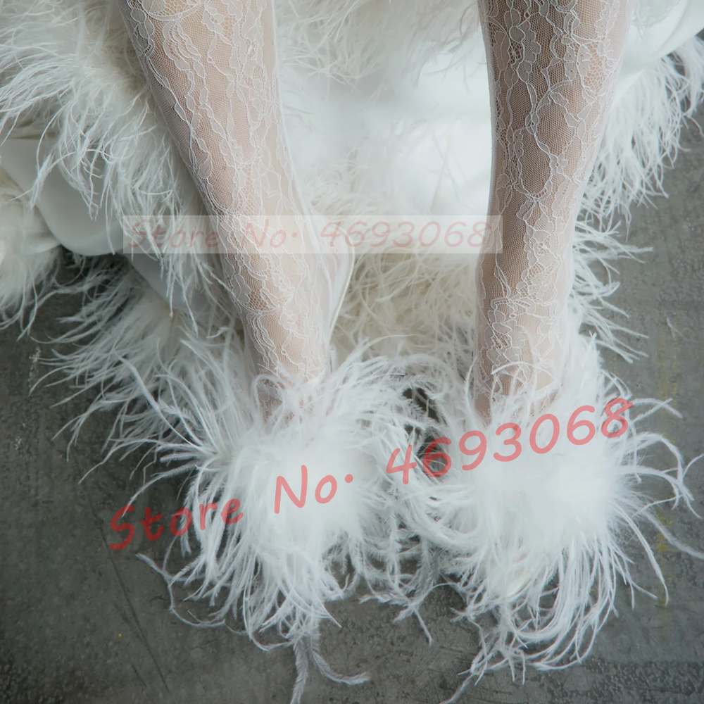 White Ostrich Feather Heeled S - Women'S Formal Wear To A Wedding บทวิจารณ์และราคา